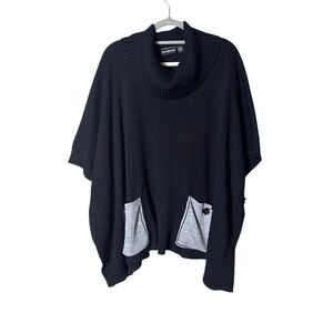Nina Leonard Womens Chunky‎ Poncho Sweater Medium Cowl Neck Pockets Oversized